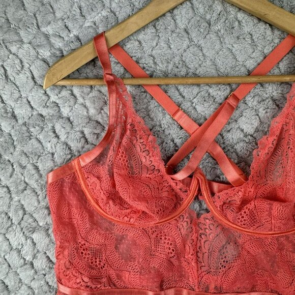 Oh La La Cheri Plus Size Coral Sexy Lace Bodysuit Lingerie 1X/2X Women - Picture 13 of 14